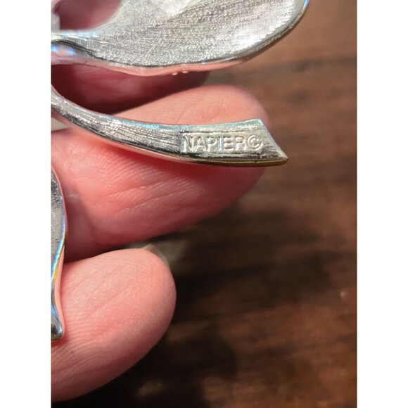 Vintage Signed Napier Enamel Rhinestone Pink Yellow Orchid  SilverTone 3" Brooch - Picture 5 of 5